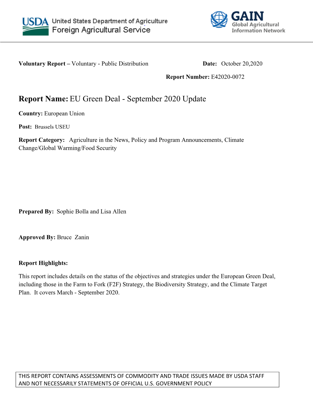 EU Green Deal - September 2020 Update