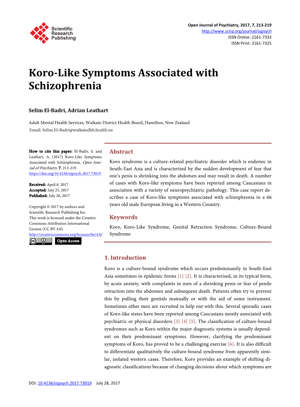 Koro-Like Symptoms Associated with Schizophrenia