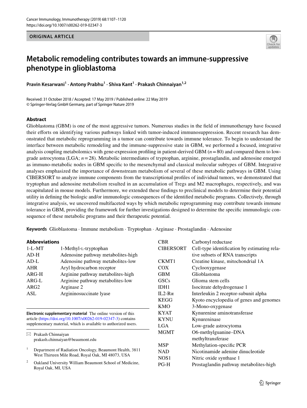 Metabolic Remodeling Contributes Towards an Immune-Suppressive Phenotype in Glioblastoma
