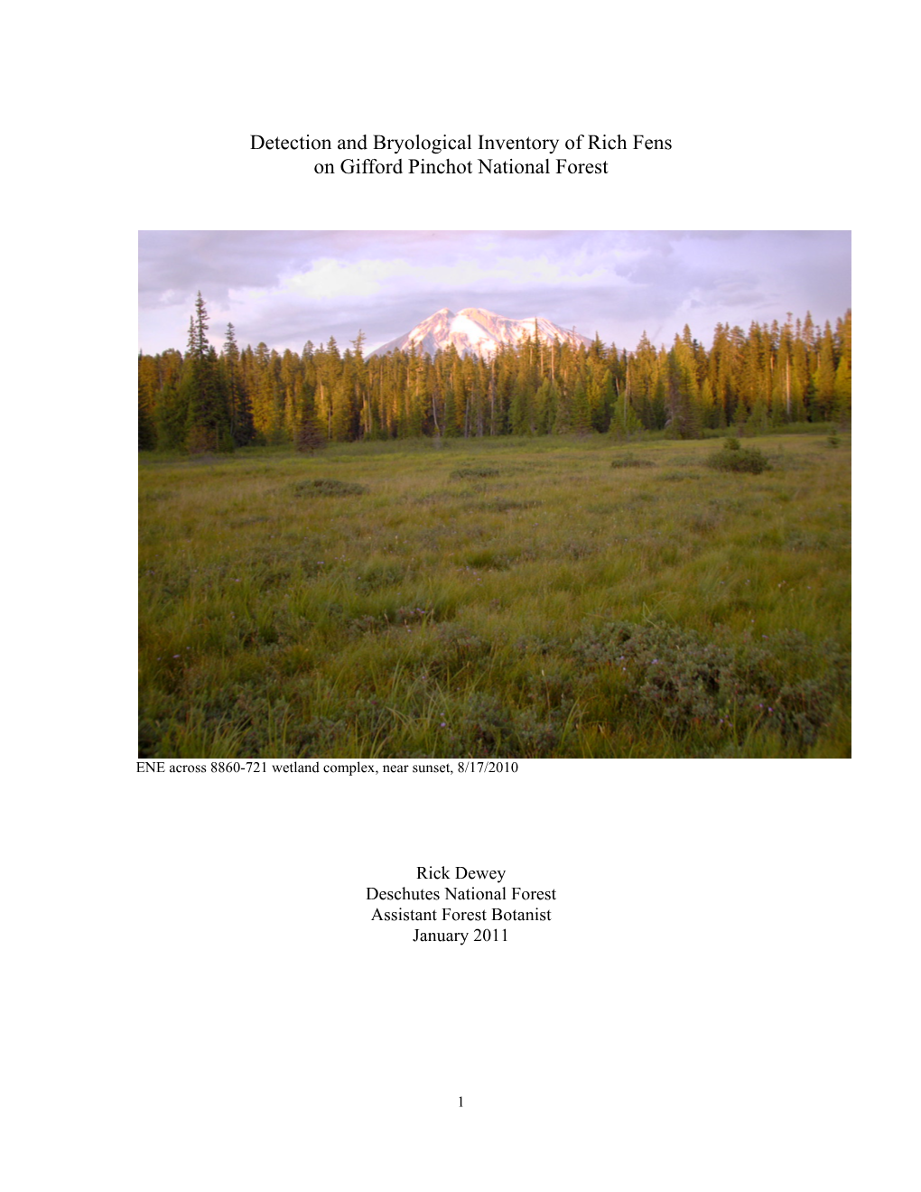 Detection and Bryological Inventory of Rich Fens on Gifford Pinchot National Forest