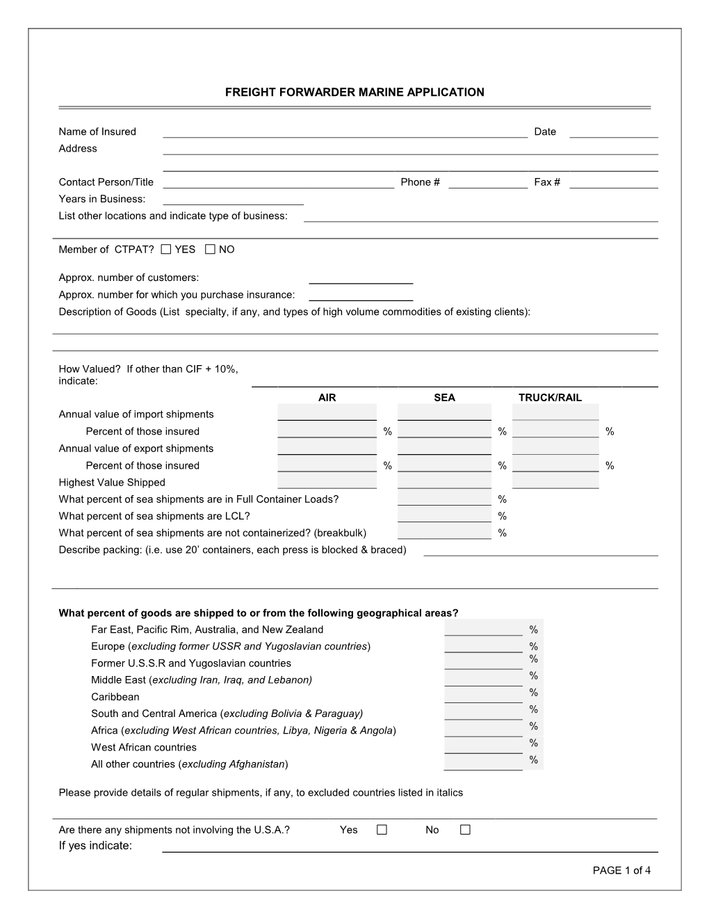 Freight Forwarder Marine Application