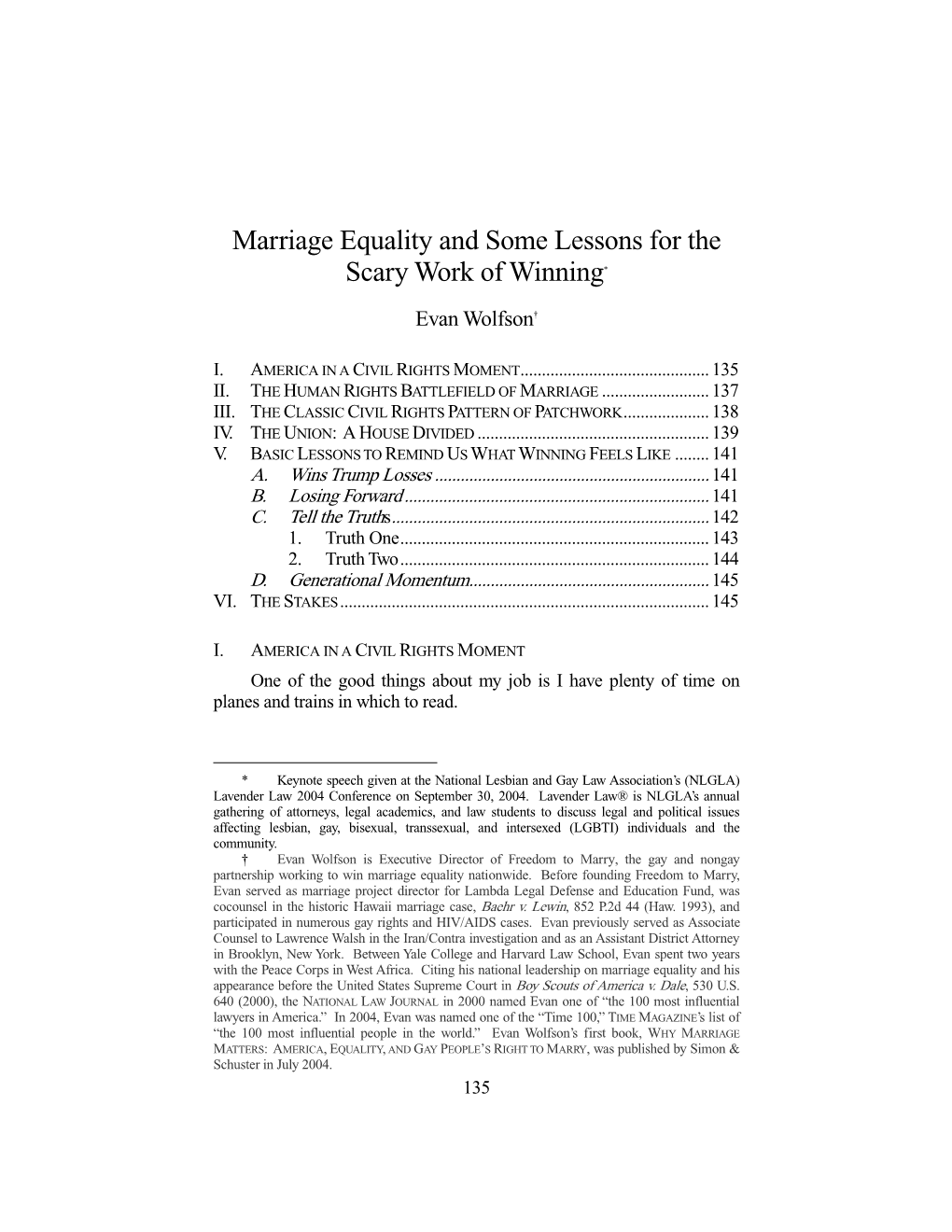 Marriage Equality and Some Lessons for the Scary Work of Winning*