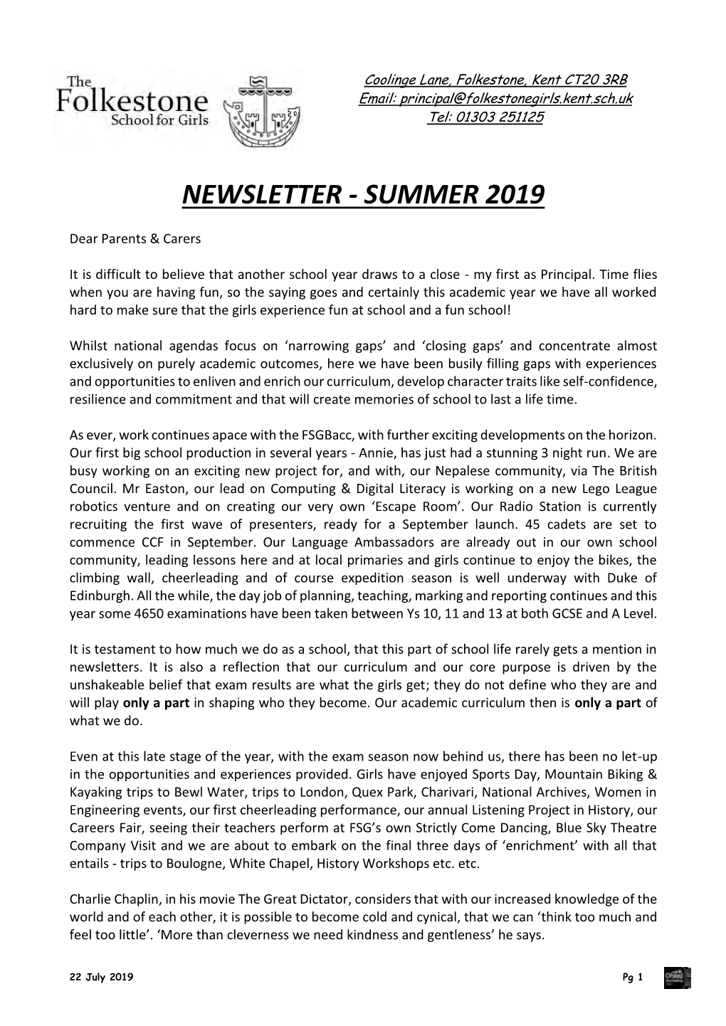 Newsletter - Summer 2019