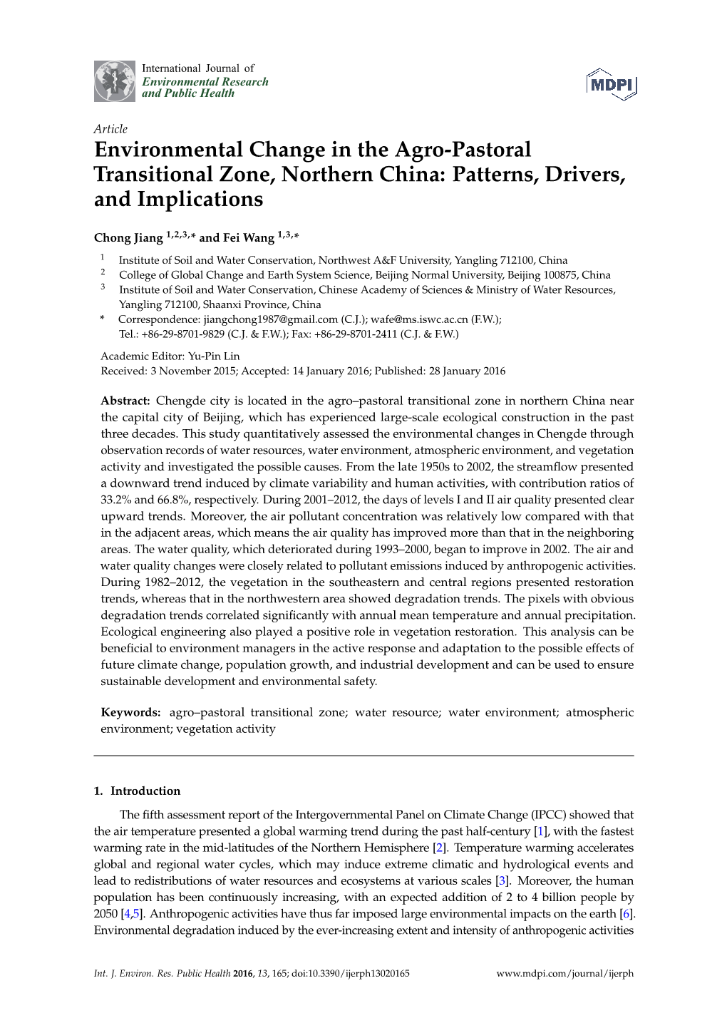 Environmental Change in the Agro-Pastoral Transitional Zone, Northern China: Patterns, Drivers, and Implications