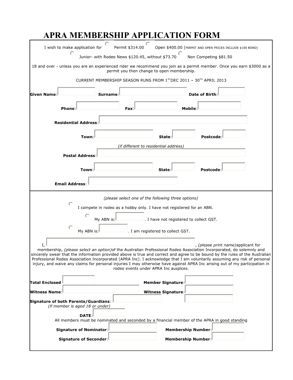 Membership Application Form s22