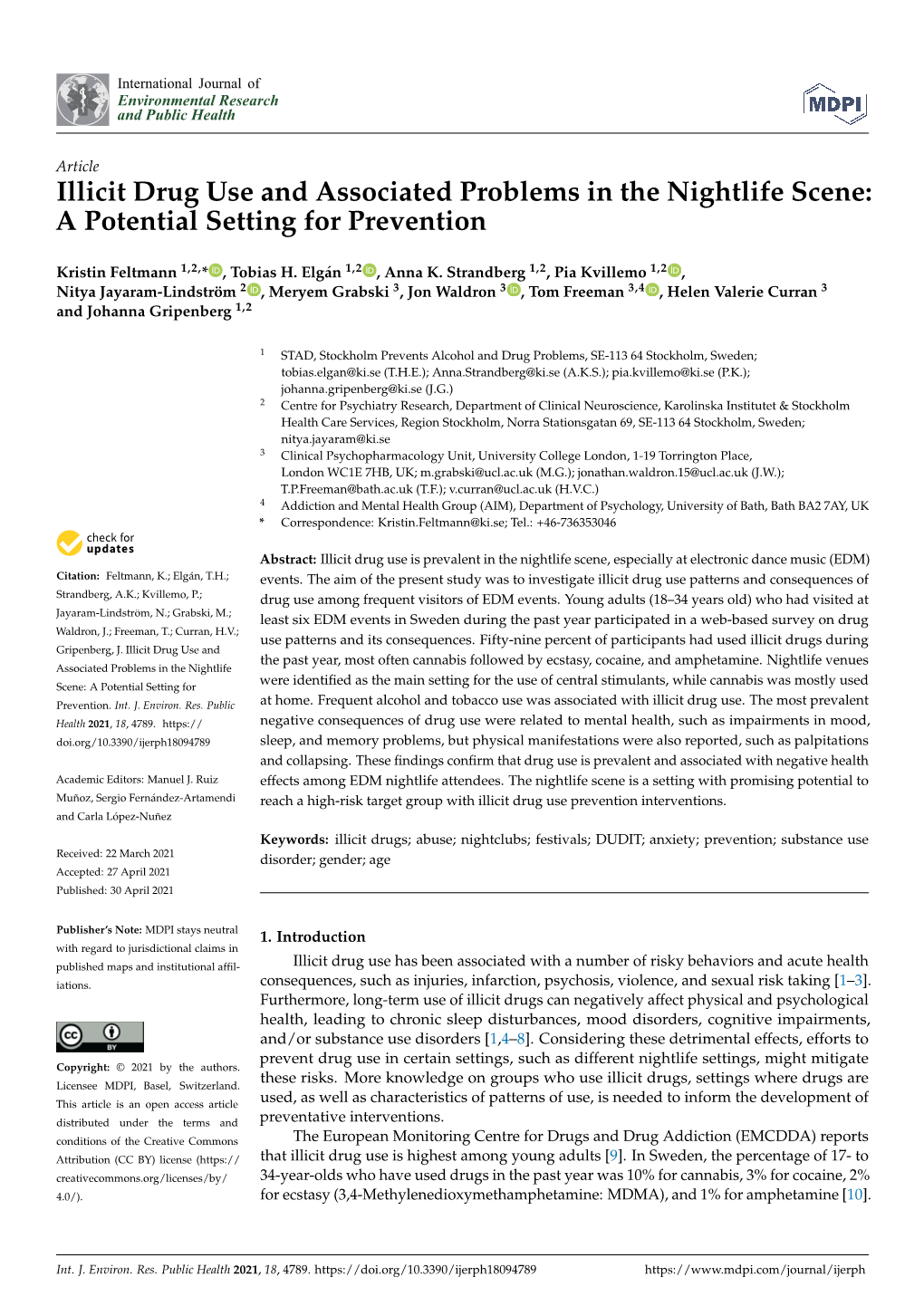 Illicit Drug Use and Associated Problems in the Nightlife Scene: a Potential Setting for Prevention