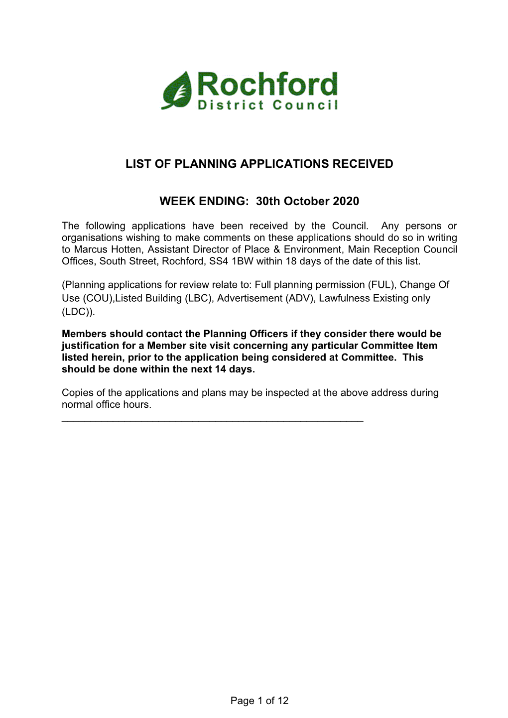 Weekly Parish List of Planning Applications