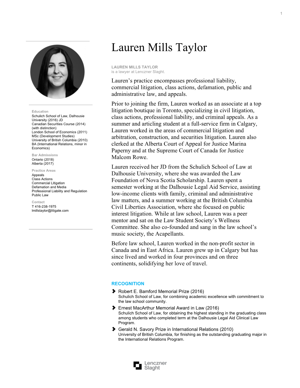 Lauren Mills Taylor | Lenczner Slaght