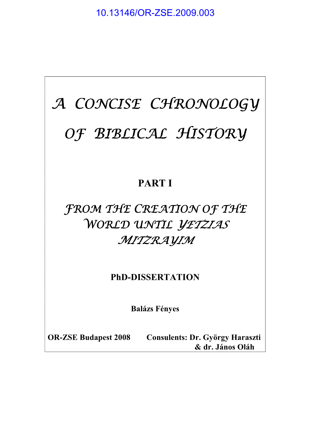 A Concise Chronology of Biblical History