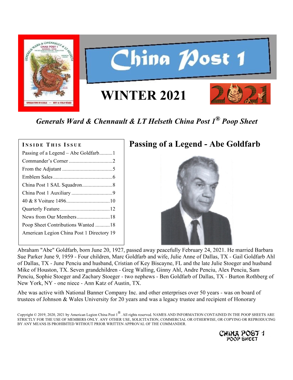 Winter 2021 Poop Sheet, You Should Also Have Received the Card