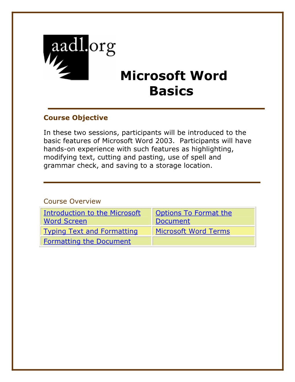 Microsoft Word Basics