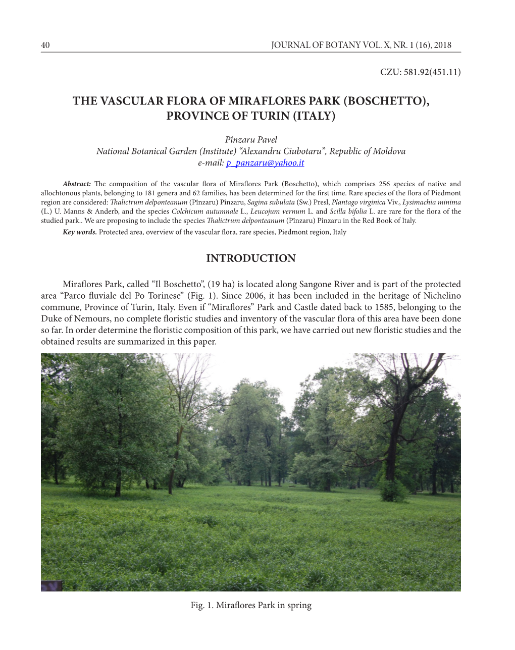 The Vascular Flora of Miraflores Park (Boschetto), Province of Turin (Italy)