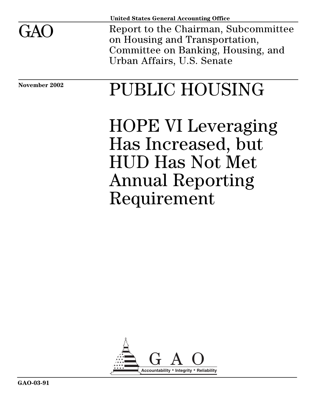GAO-03-91 Public Housing: HOPE VI Leveraging Has Increased, But