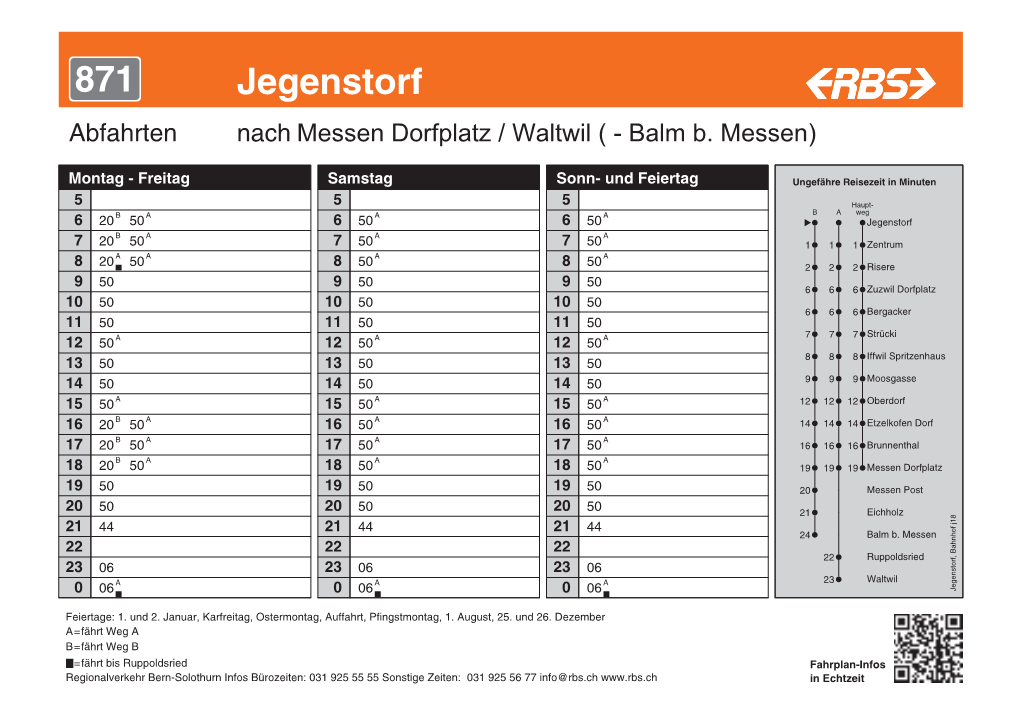 871 Jegenstorf Abfahrten Nach Messen Dorfplatz / Waltwil ( - Balm B