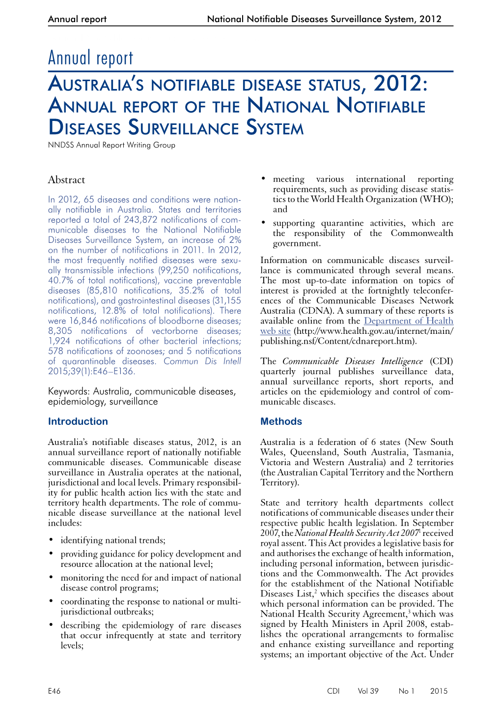 Australia's Notifiable Disease Status, 2012: Annual Report of the National