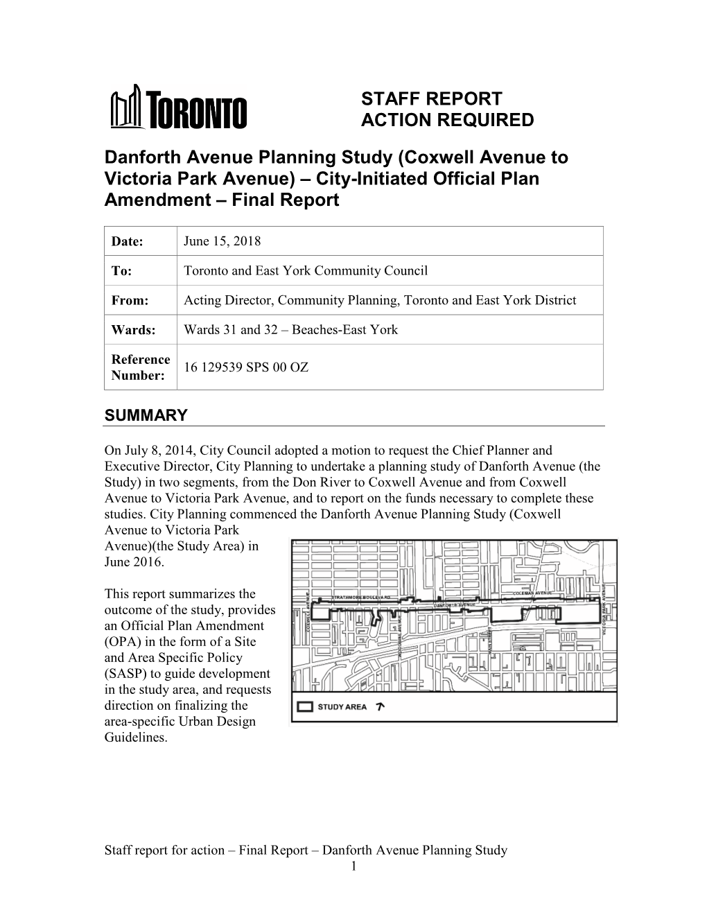 Danforth Avenue Planning Study (Coxwell Avenue to Victoria Park Avenue) – City-Initiated Official Plan Amendment – Final Report