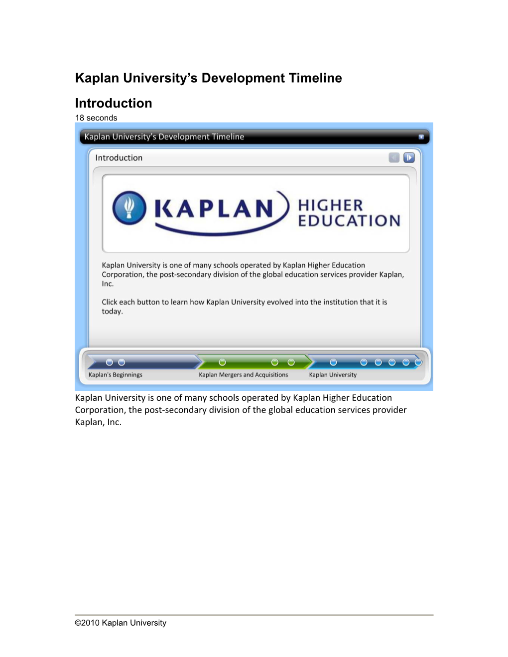 Kaplan University's Development Timeline Introduction