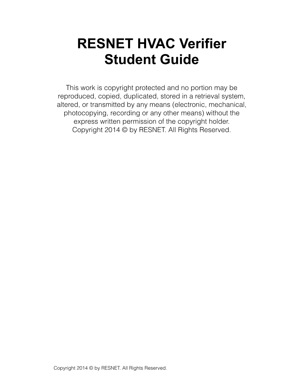 RESNET HVAC Verifier Student Guide
