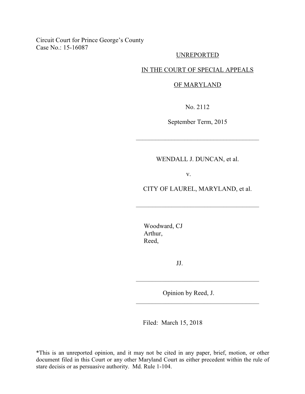 Circuit Court for Prince George's County Case No.: 15-16087 UNREPORTED in the COURT of SPECIAL APPEALS of MARYLAND No. 2112 Se