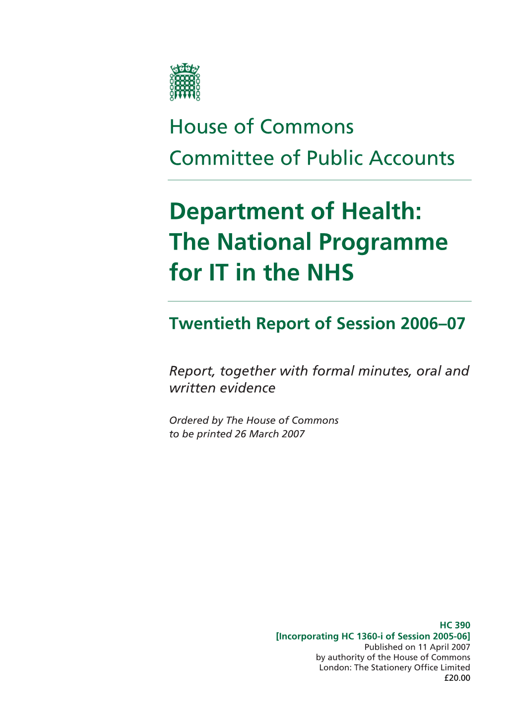 Department of Health: the National Programme for IT in the NHS