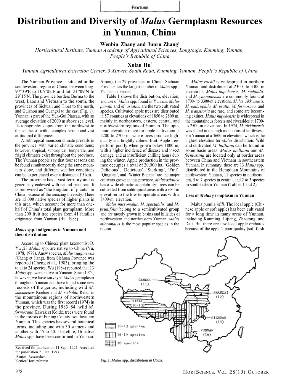 Distribution and Diversity of Malus Germplasm Resources in Yunnan