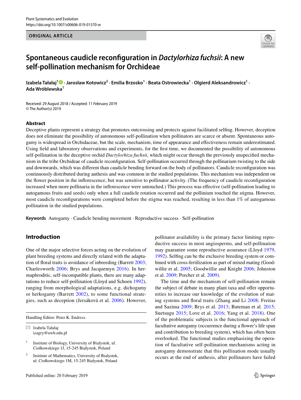 Spontaneous Caudicle Reconfiguration in Dactylorhiza Fuchsii: a New Self