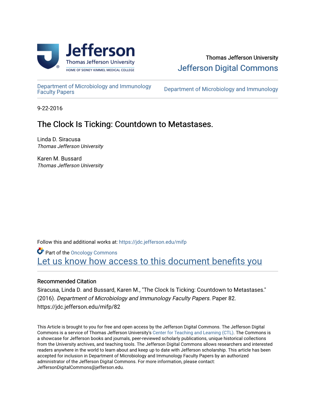 The Clock Is Ticking: Countdown to Metastases