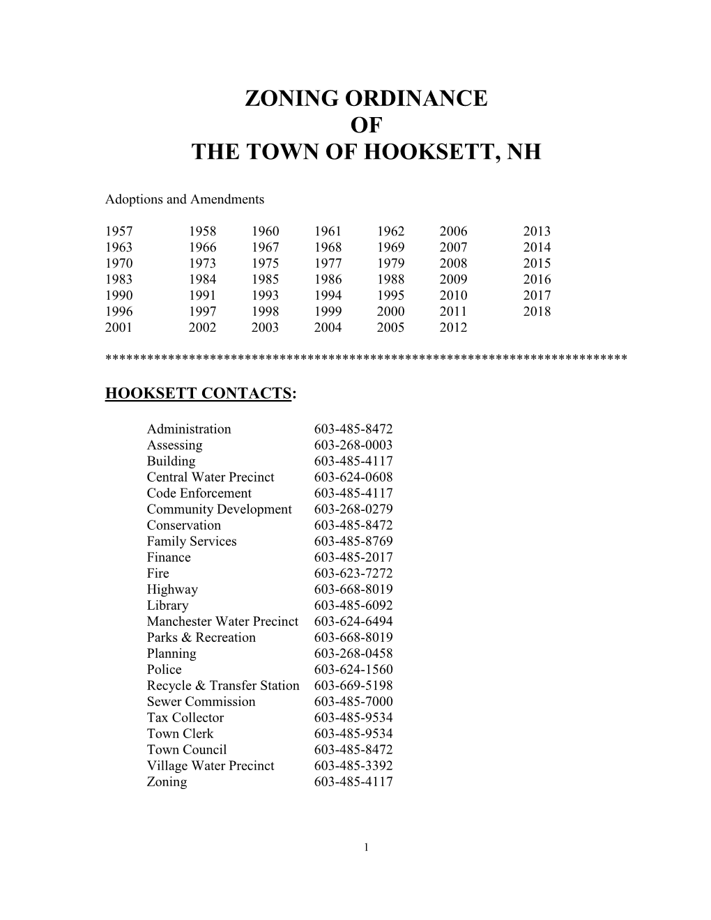 Zoning Ordinance of the Town of Hooksett, Nh