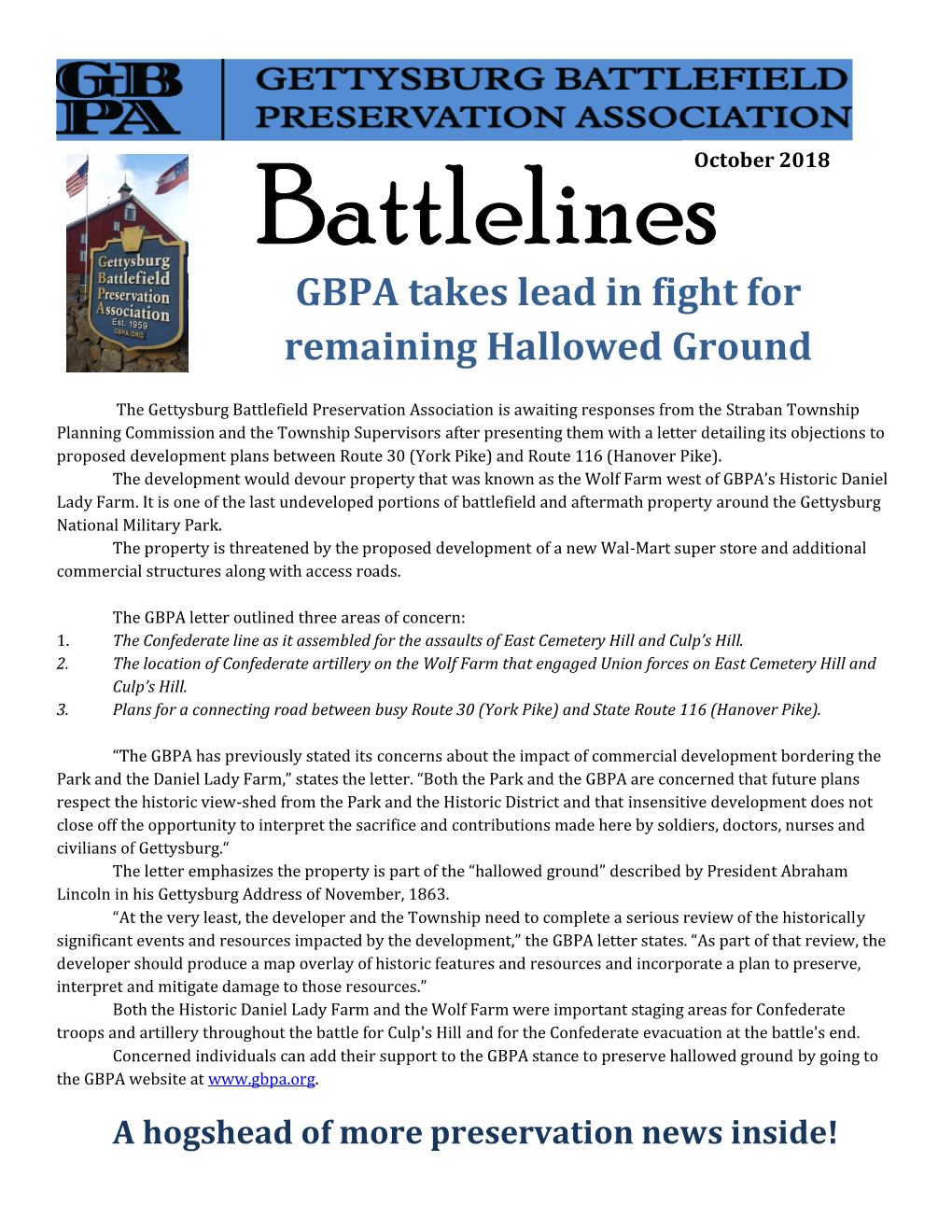 GBPA Takes Lead in Fight for Remaining Hallowed Ground