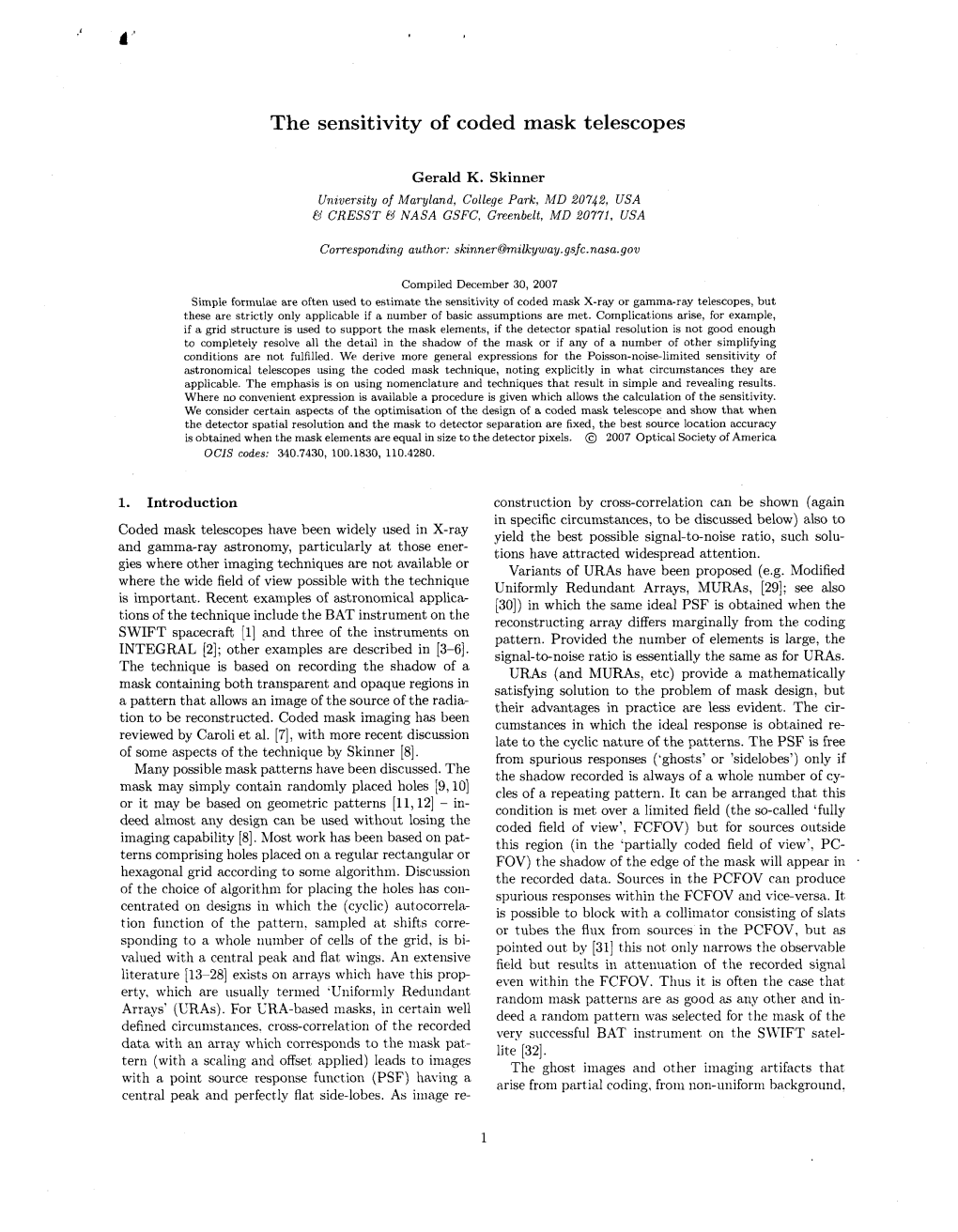 The Sensitivity of Coded Mask Telescopes