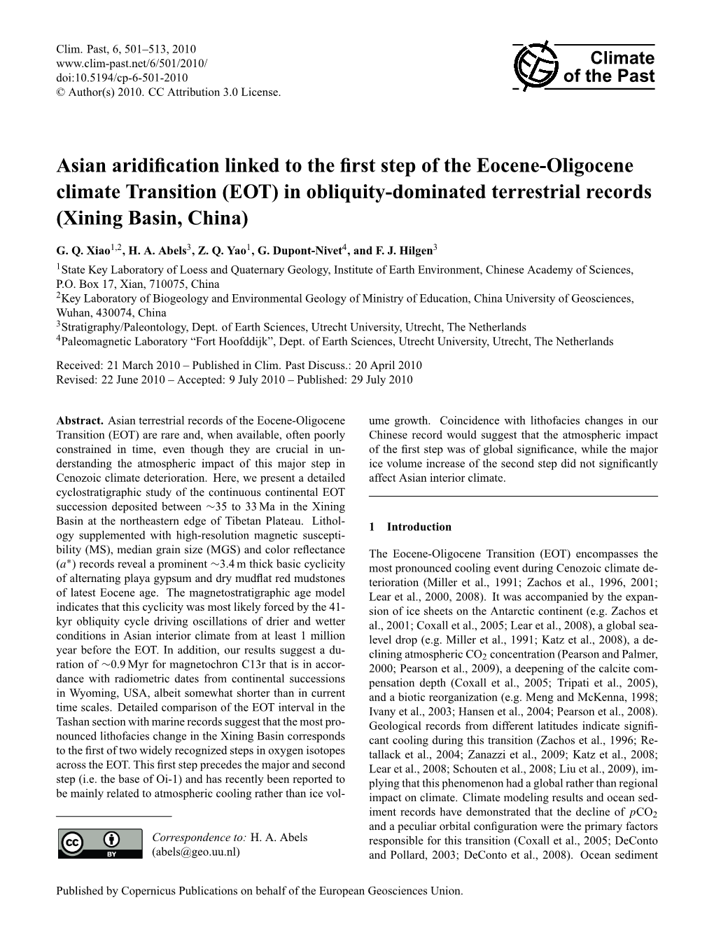 Asian Aridification Linked to the First Step of the Eocene-Oligocene