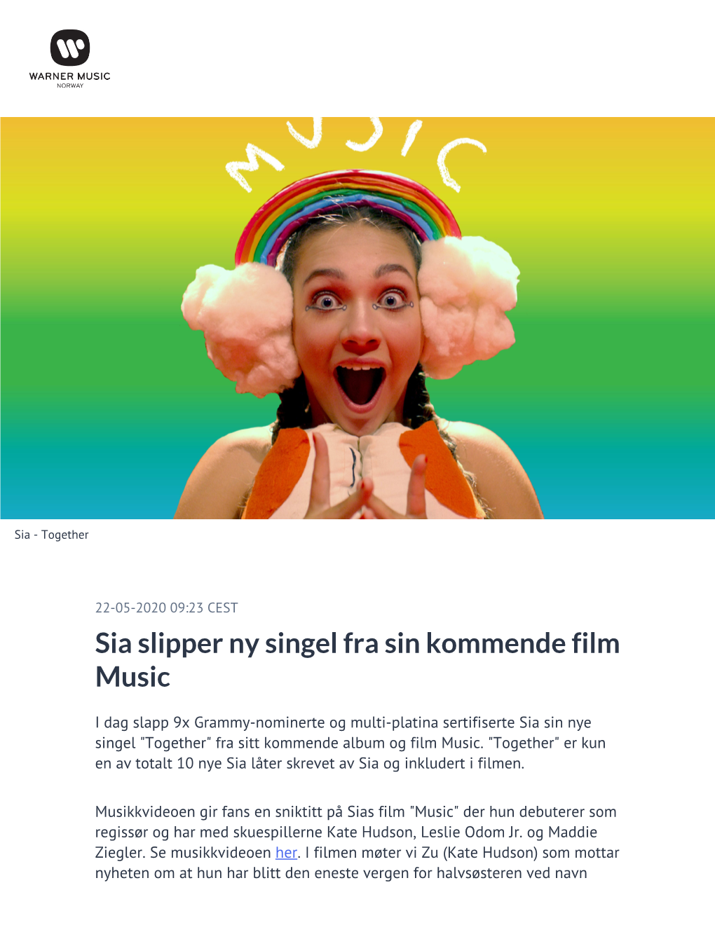 Sia Slipper Ny Singel Fra Sin Kommende Film Music