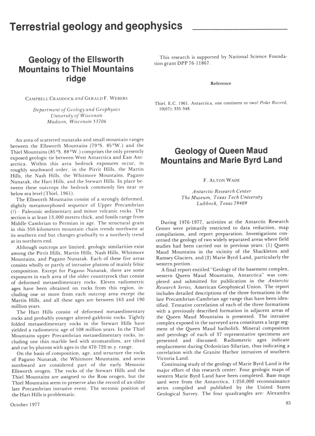 Geology of Queen Maud Mountains and Marie Byrd Land