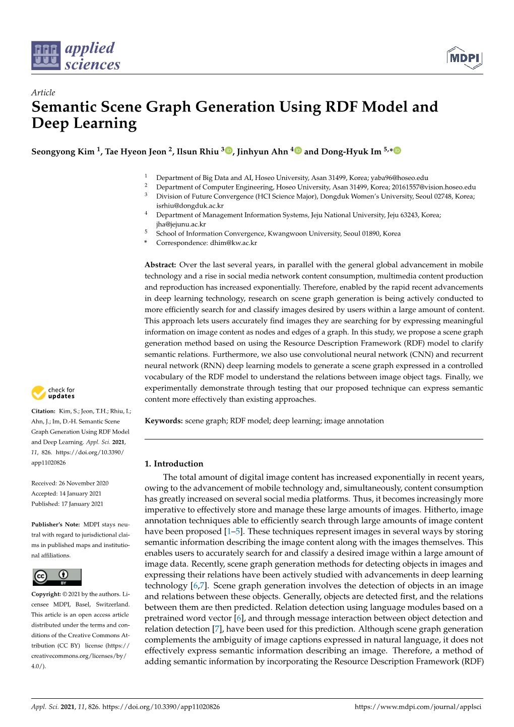 Semantic Scene Graph Generation Using RDF Model and Deep Learning