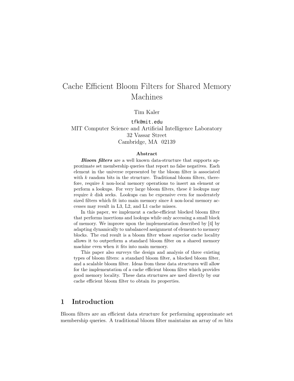 Cache Efficient Bloom Filters for Shared Memory Machines