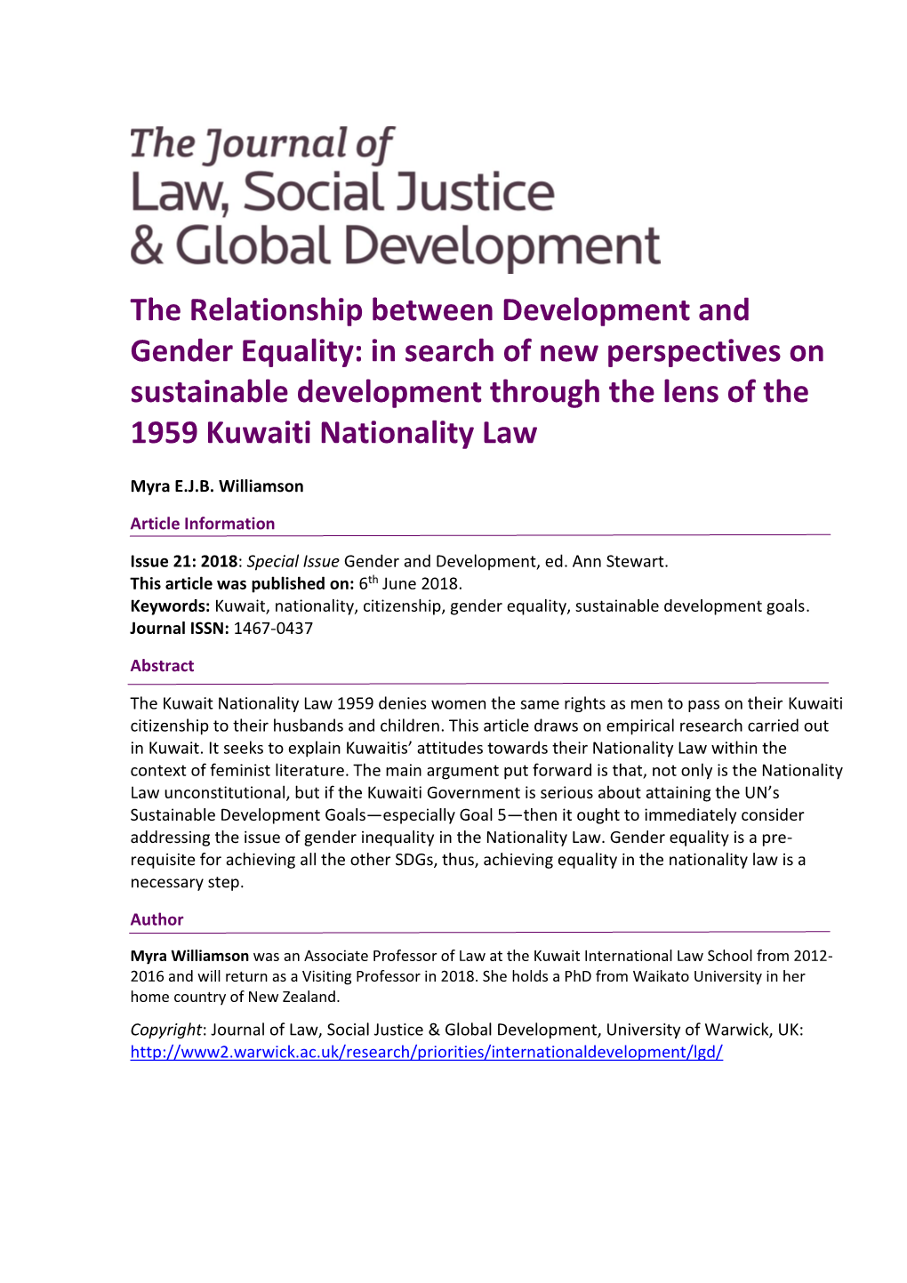 The Relationship Between Development and Gender Equality