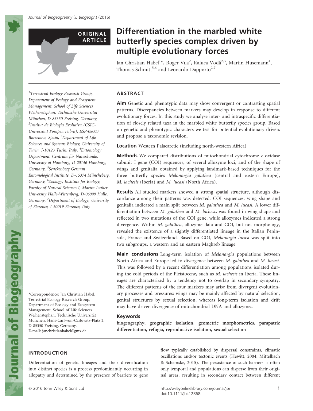 Differentiation in the Marbled White Butterfly Species Complex Driven By