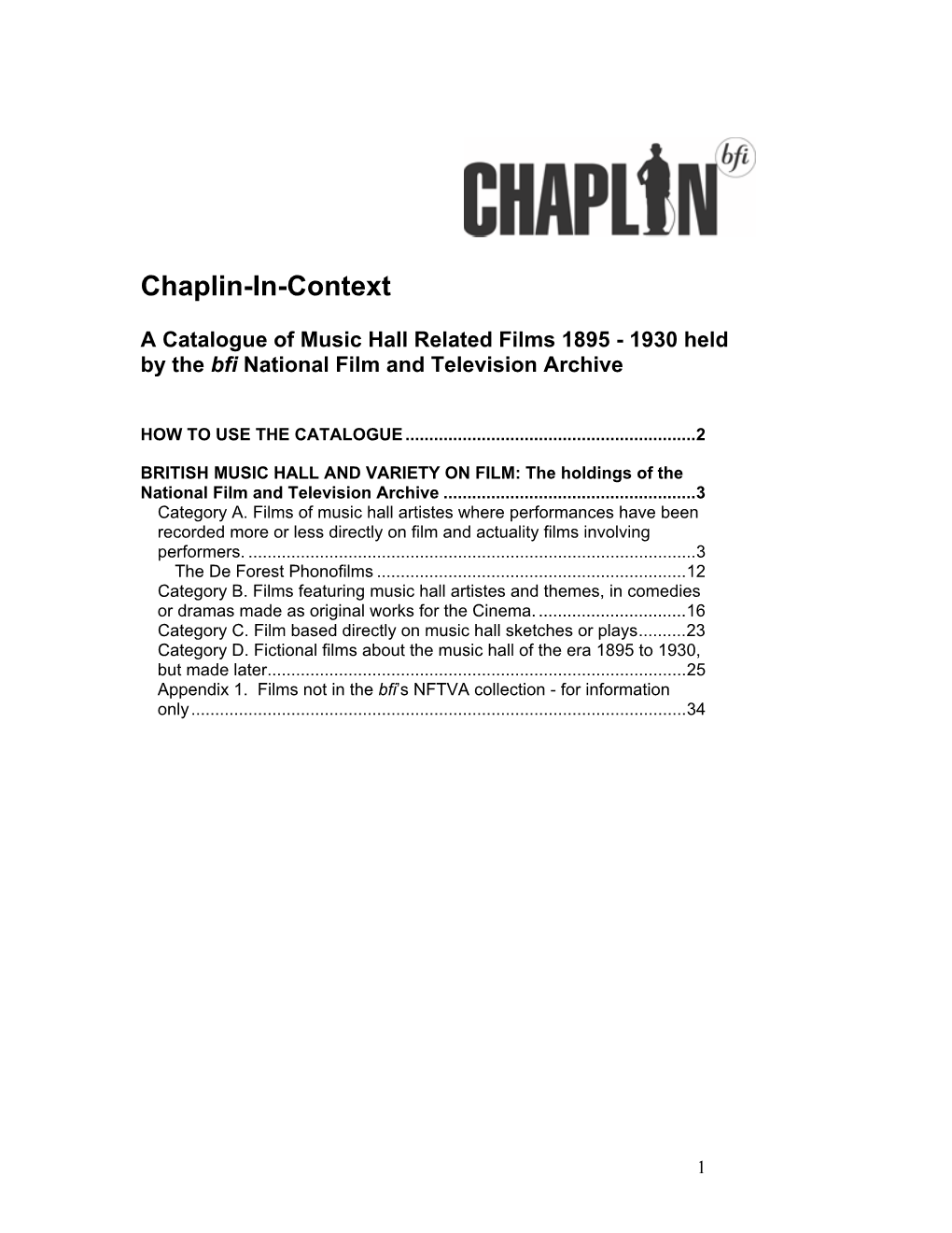 Chaplin-In-Context: a Catalogue of Music Hall Related Films 1895