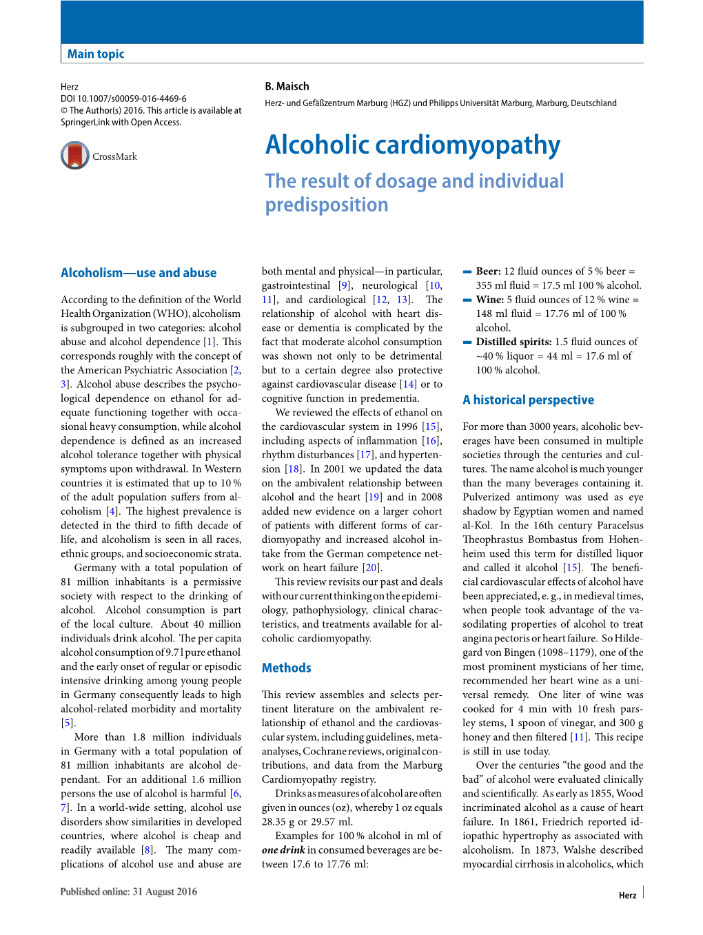 Alcoholic Cardiomyopathy the Result of Dosage and Individual Predisposition