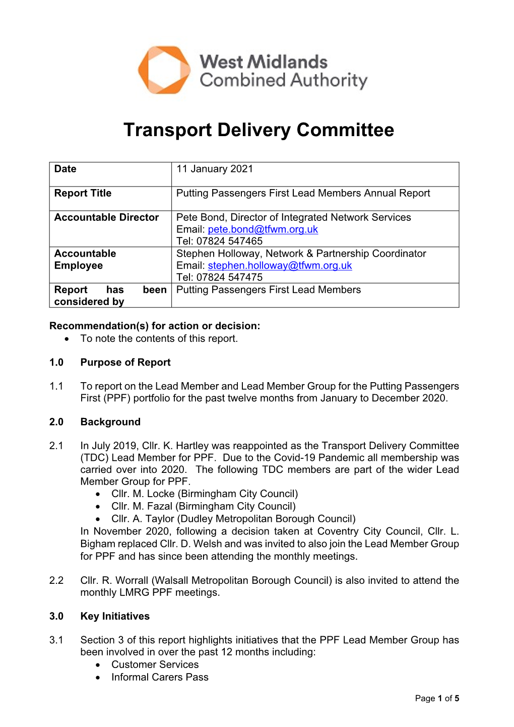 Transport Delivery Committee