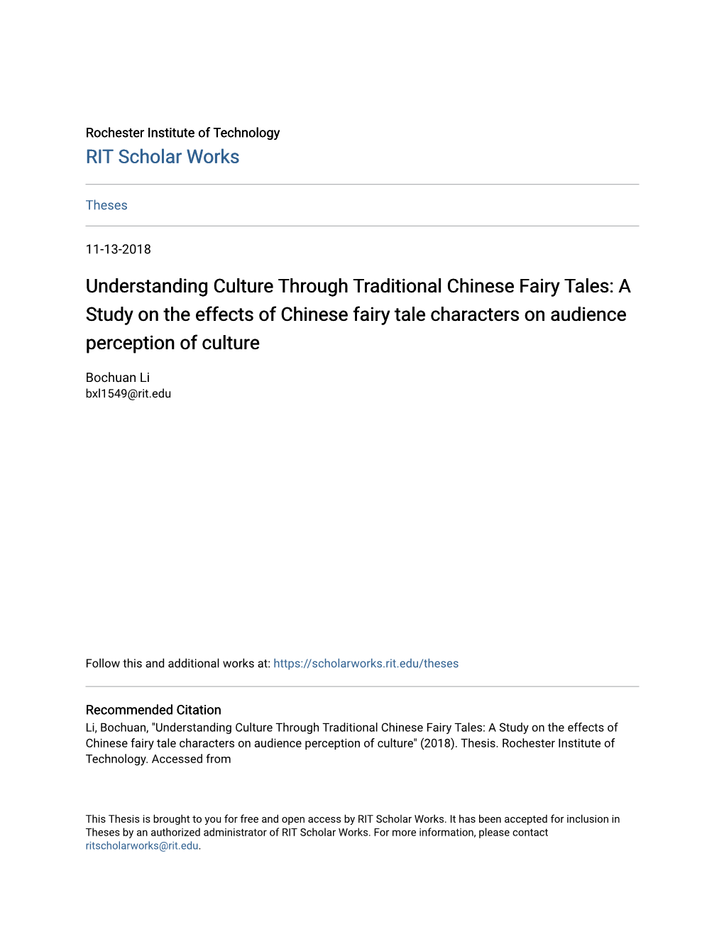 Understanding Culture Through Traditional Chinese Fairy Tales: a Study on the Effects of Chinese Fairy Tale Characters on Audience Perception of Culture