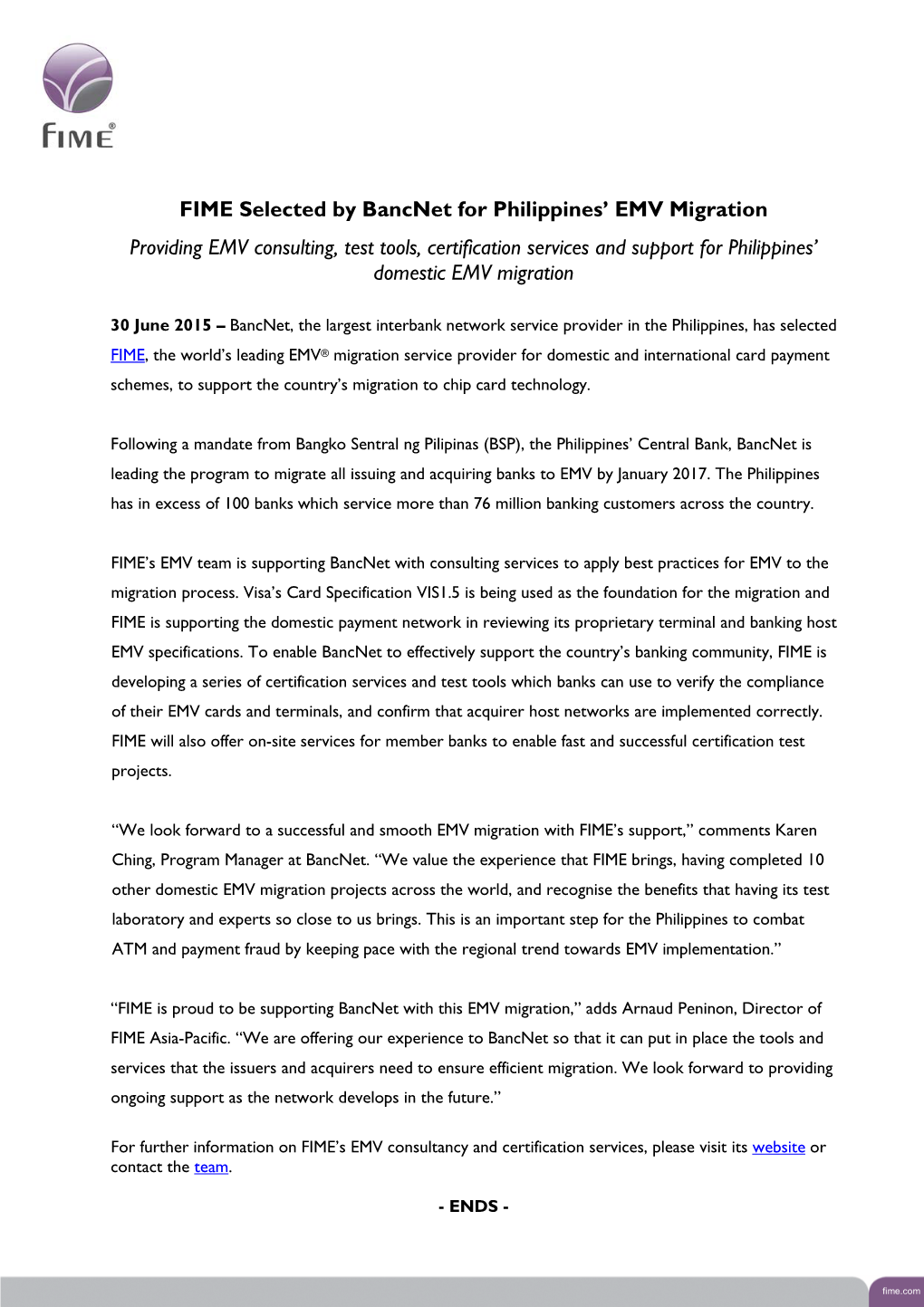 FIME Selected by Bancnet for Philippines' EMV Migration