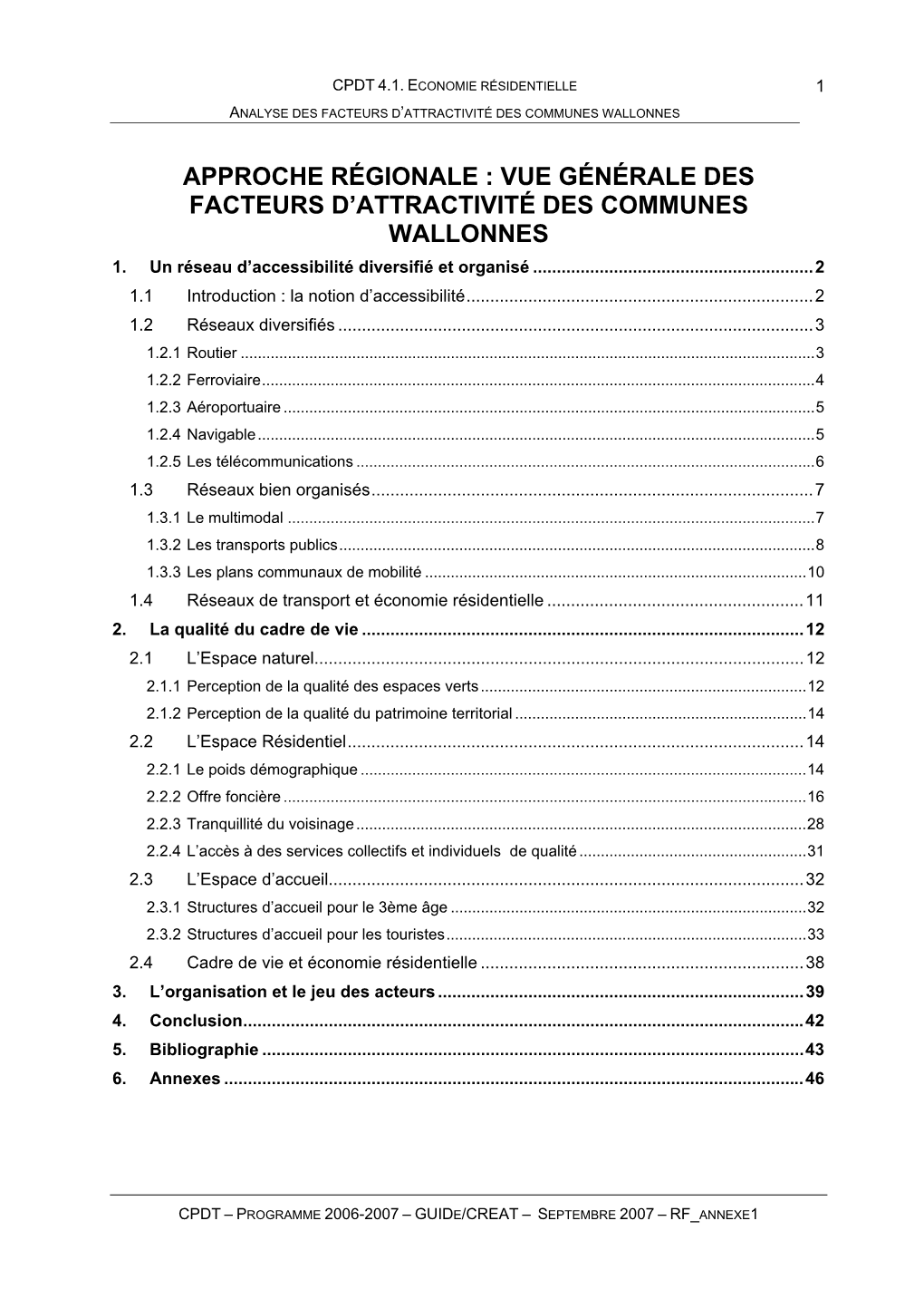 Approche Régionale : Vue Générale Des Facteurs D’Attractivité Des Communes Wallonnes 1