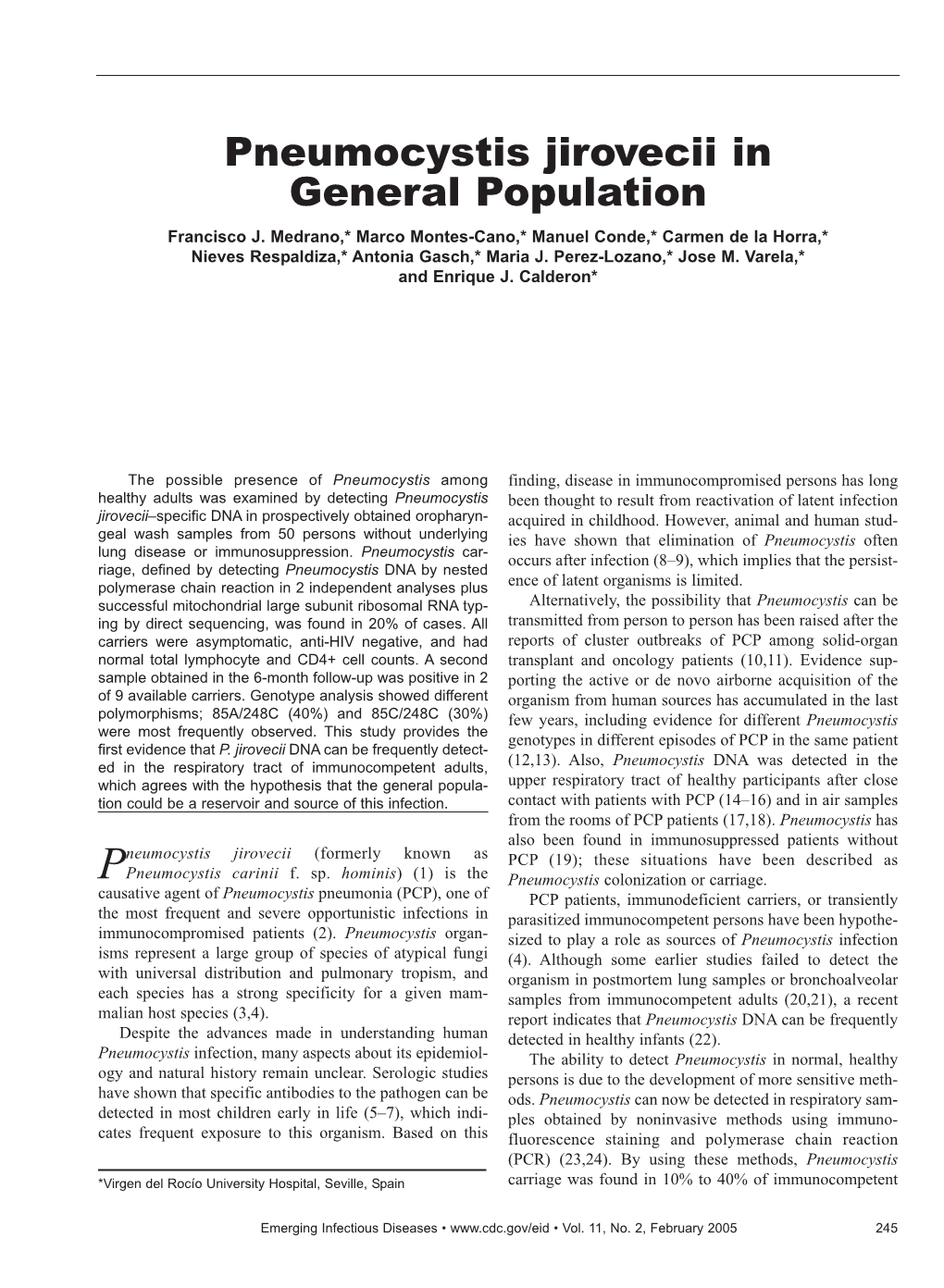 Pneumocystis Jirovecii in General Population Francisco J