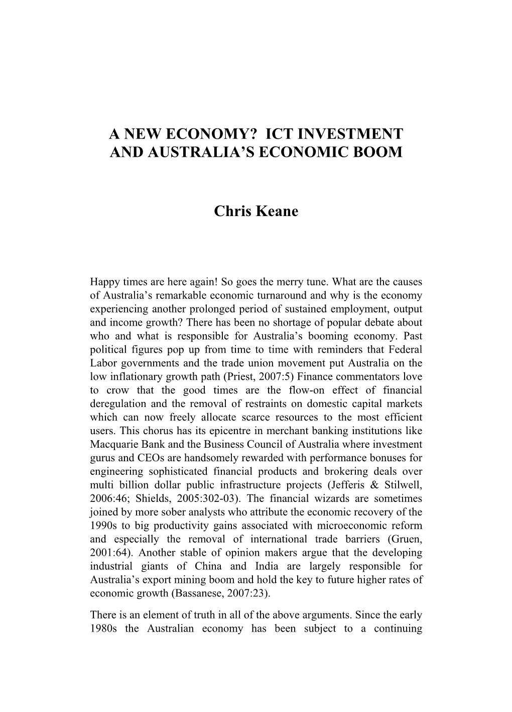 A New Economy? Ict Investment and Australia S Economic Boom