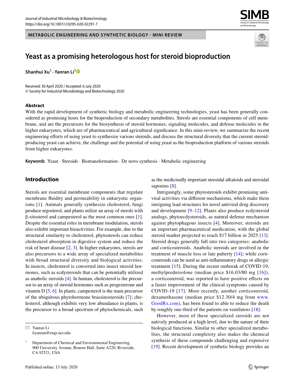 Yeast As a Promising Heterologous Host for Steroid Bioproduction