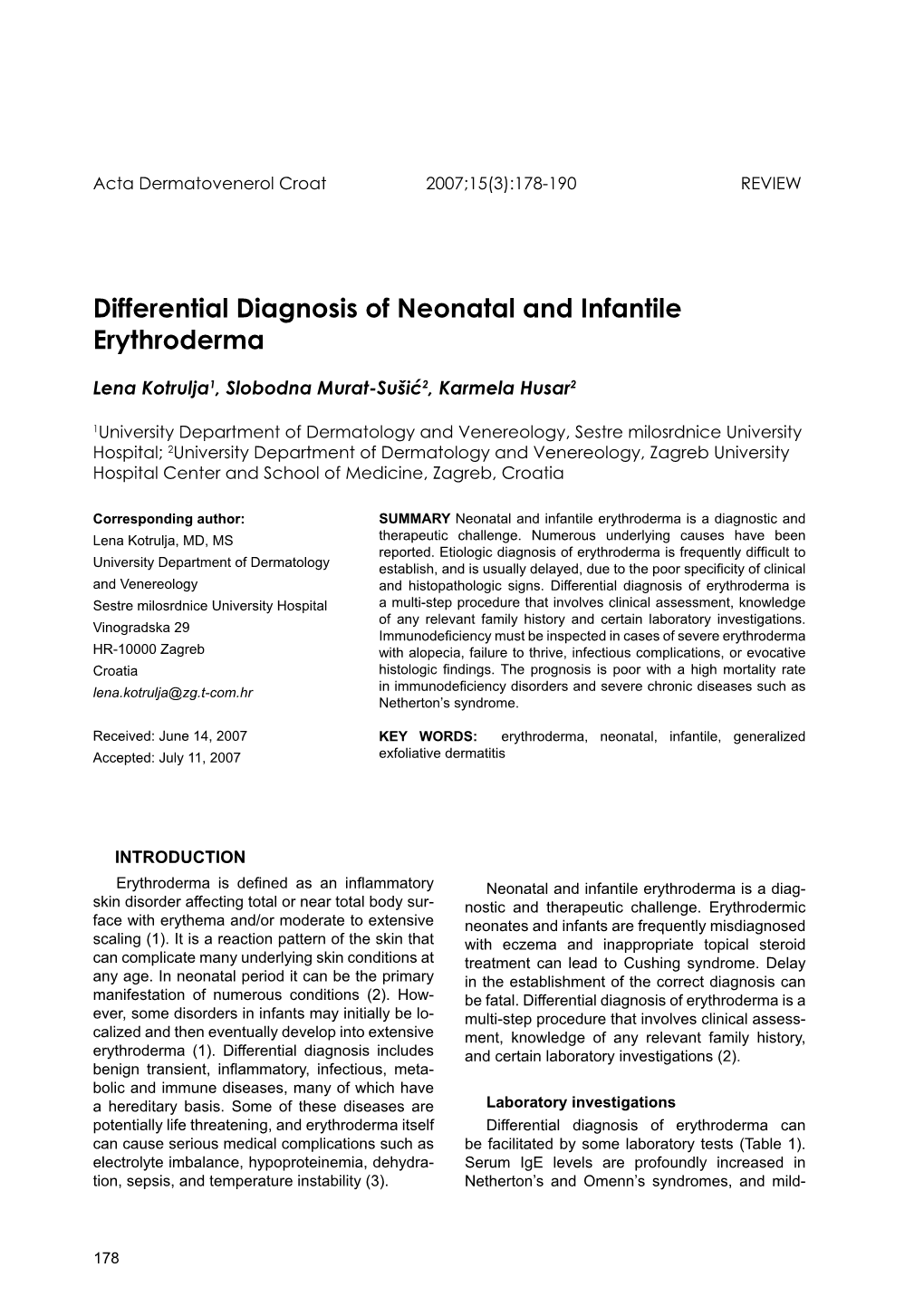 Differential Diagnosis of Neonatal and Infantile Erythroderma