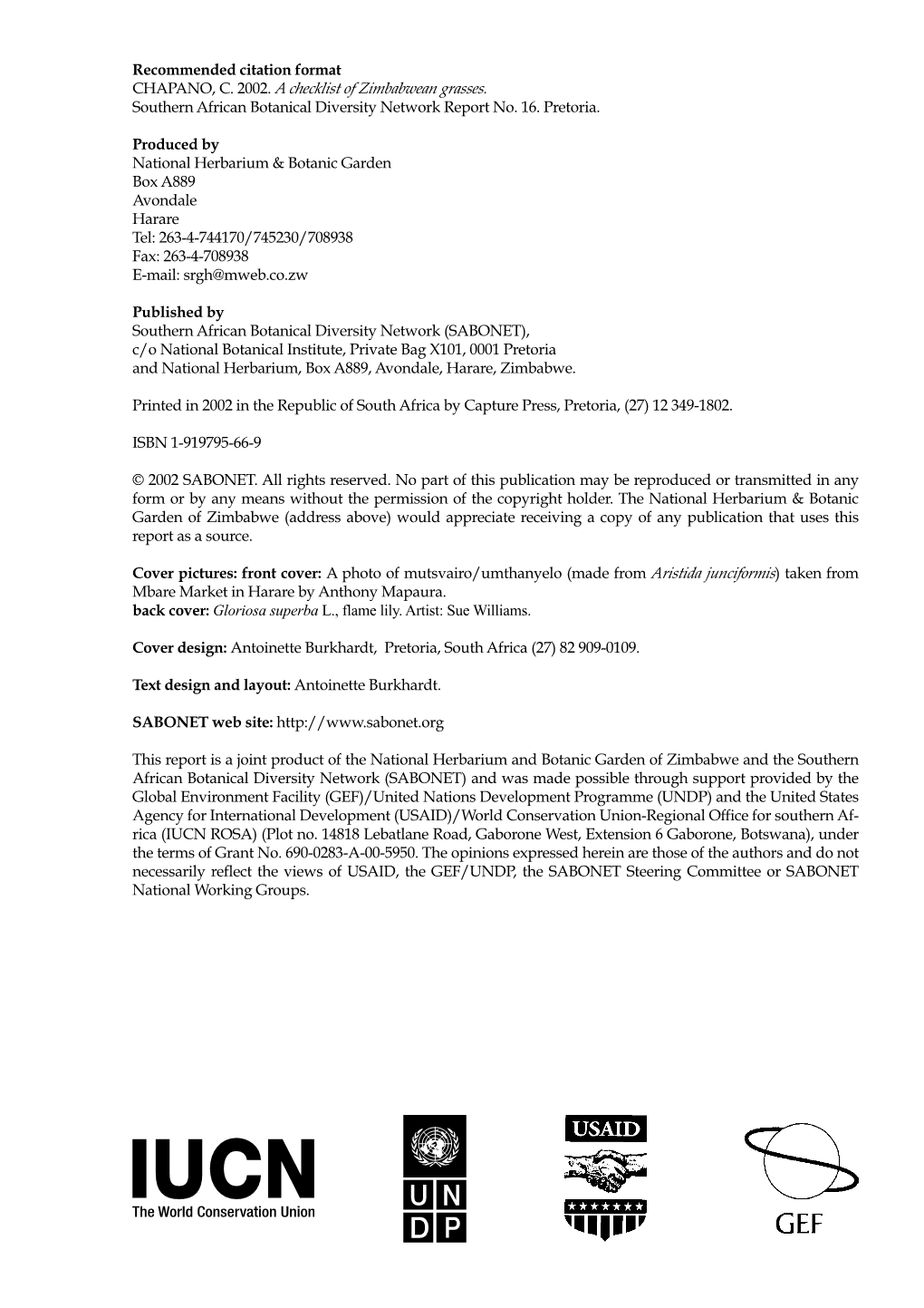 Recommended Citation Format CHAPANO, C. 2002. a Checklist of Zimbabwean Grasses