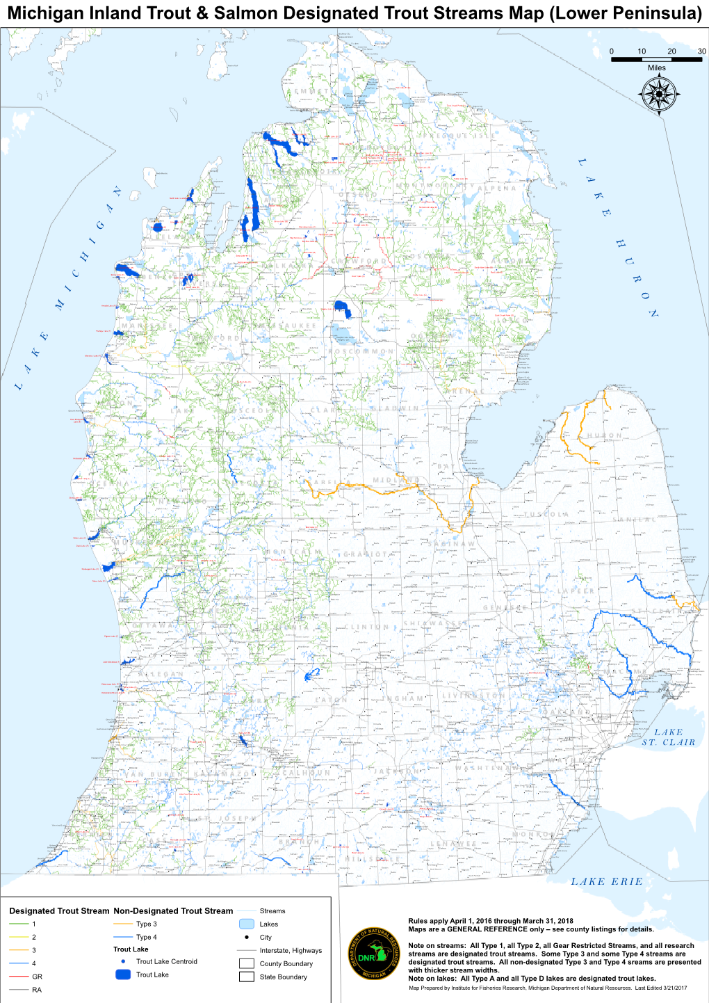 Michigan Inland Trout & Salmon Designated Trout Streams Map