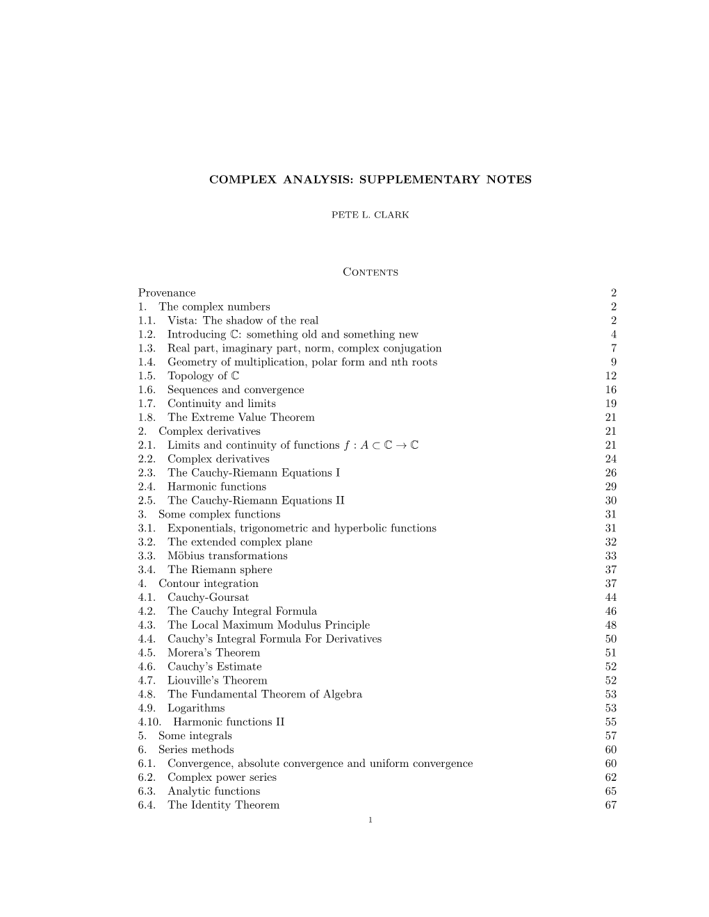 Complex Analysis: Supplementary Notes